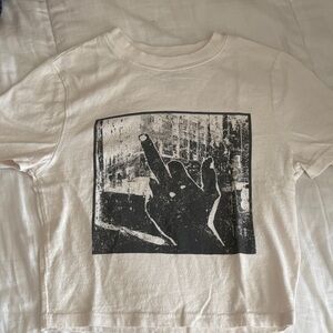 Urban Outfitters White Graphic Cropped Tee with Black Print